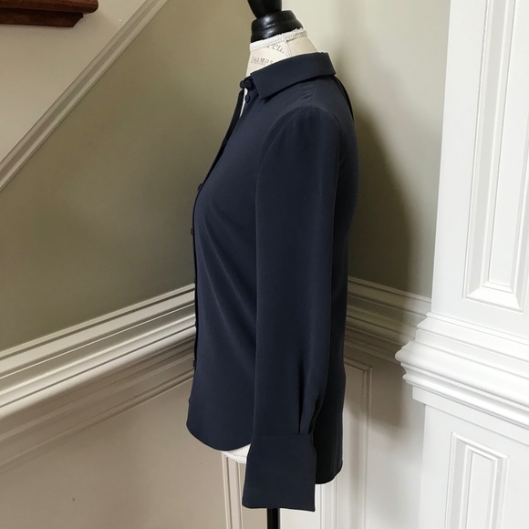 Charlotte Brody Blouse Top Shirt Womens XS Navy Blue Long Sleeve Collared - Picture 7 of 11